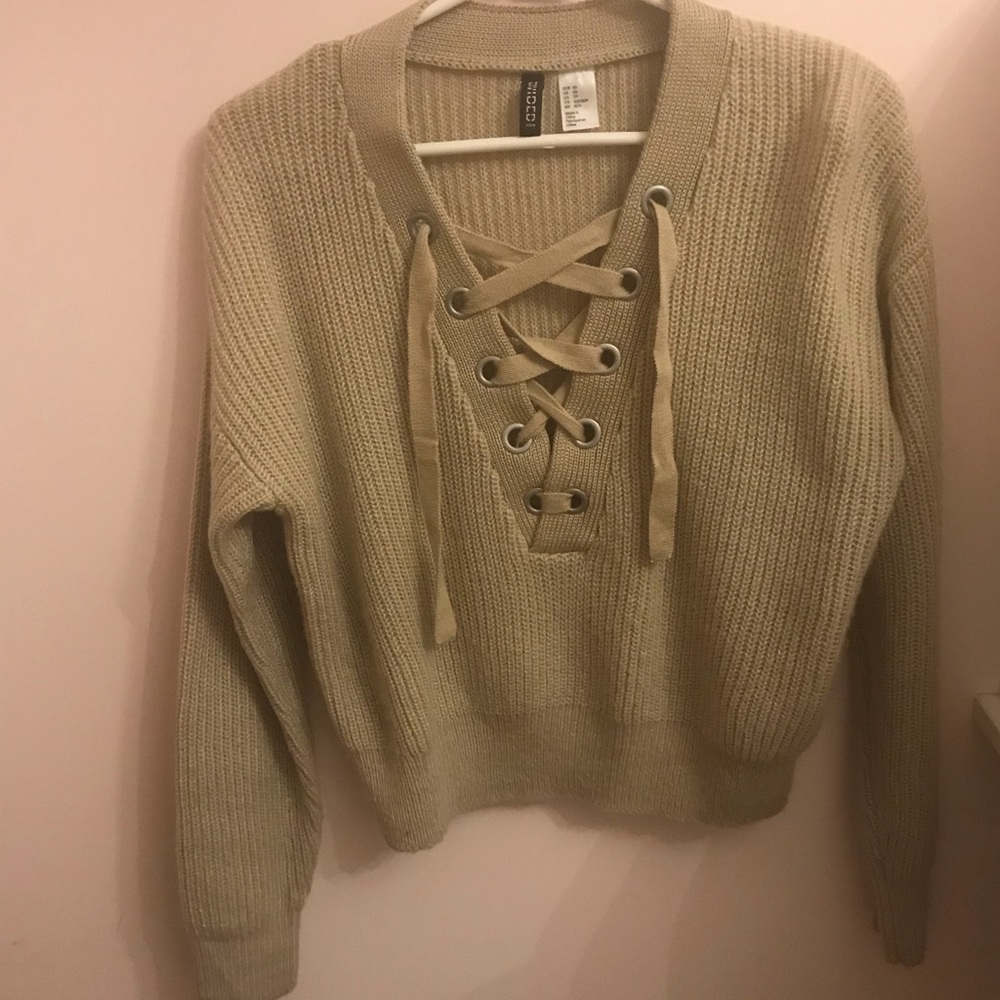 Lace up cozy cropped sweater
